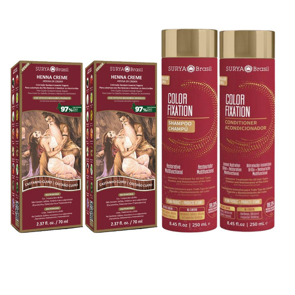 Pack Henna en crema  x 2 + shampoo y acondicionador Fijación Color