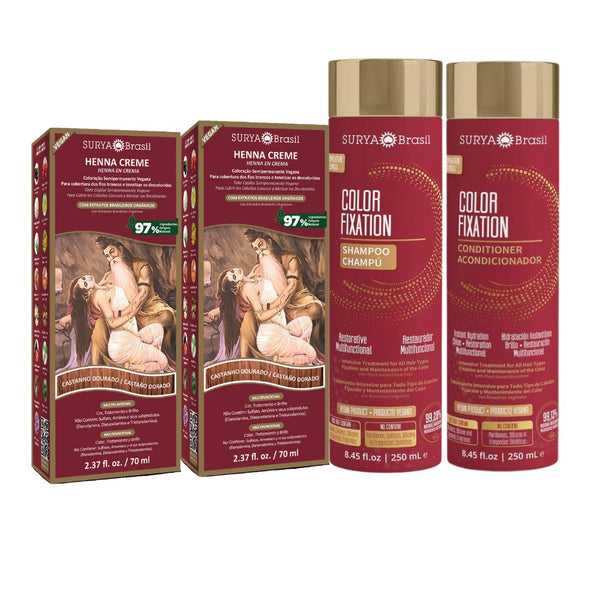 Pack Henna en crema  x 2 + shampoo y acondicionador Fijación Color